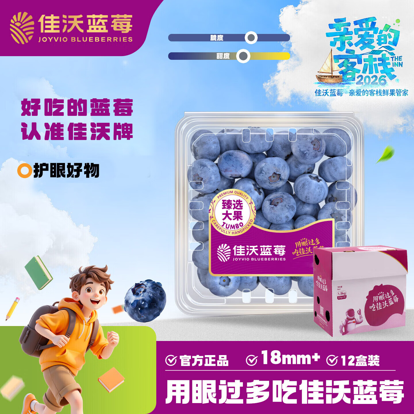 佳沃（joyvio）云南蓝莓18mm+ 12盒装 约125g/盒 新鲜水果礼盒