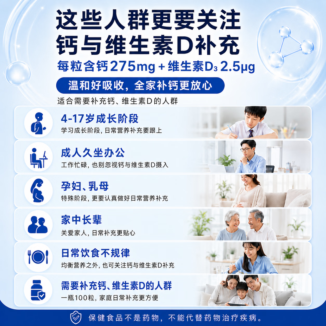 CORE ESCORT钙维生素D软胶囊无糖钙片中老年成人孕妇青少年补钙碳酸钙高含量 100粒*2瓶 【钜惠装两盒】