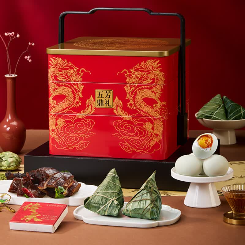 五芳斋粽子礼盒中华老字号嘉兴特产肉粽子咸甜多口味端午节团购员工福利 五芳鼎礼2140g【12粽4蛋1酱鸭1茶