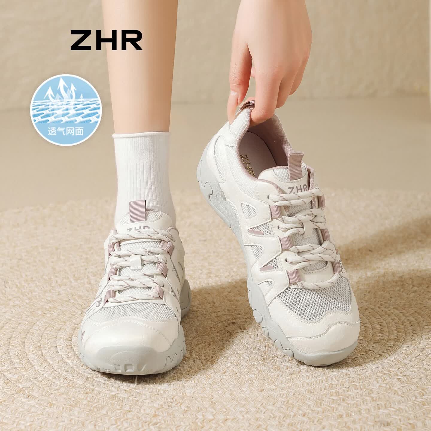 ZHR则则德训鞋女2026新款夏季网面透气运动鞋女轻便休闲女鞋 FI35E米紫38