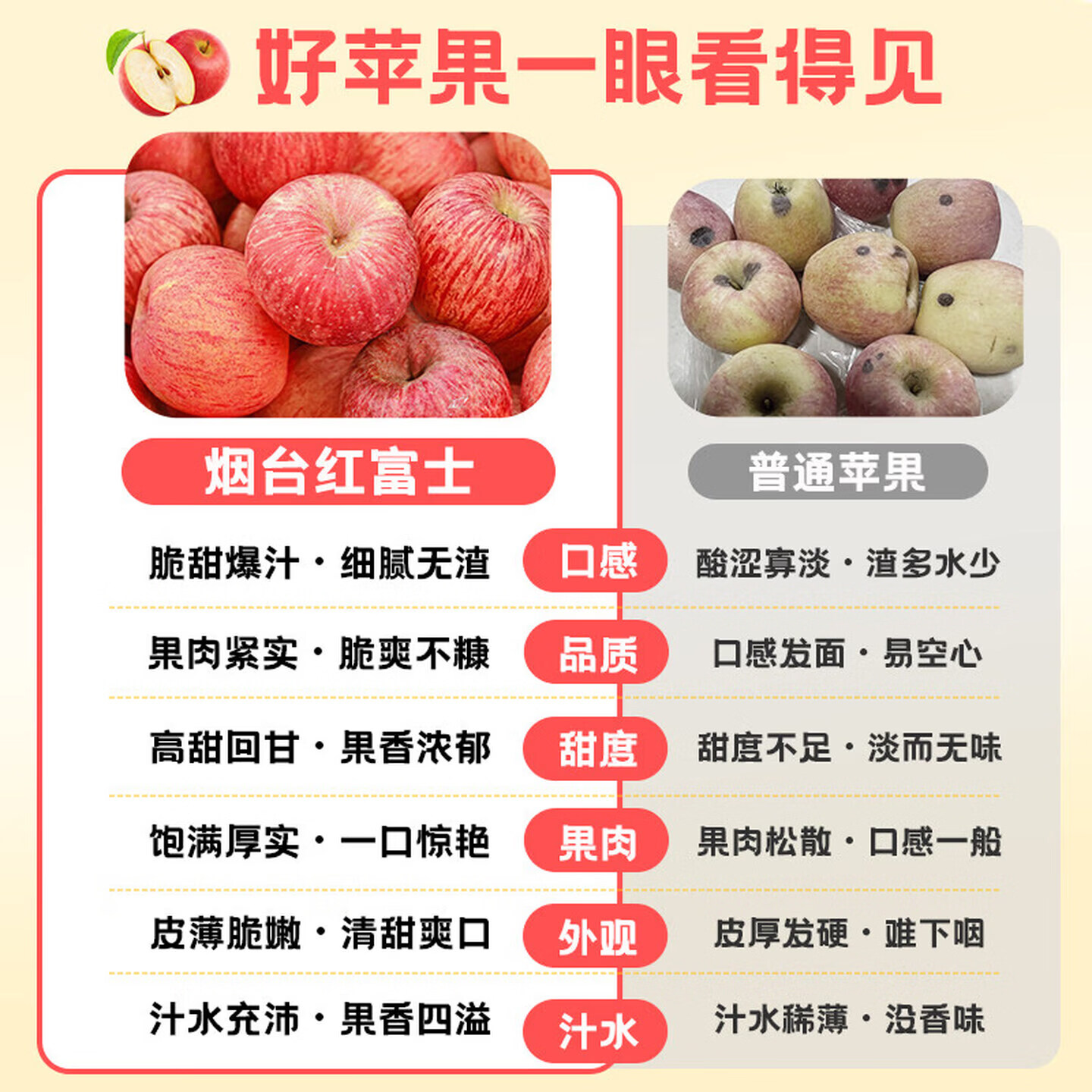 京愿山东烟台红富士苹果脆甜丑苹果时令平果新鲜冰糖心苹果水果生鲜 5斤精选|单果75-80mm|净重4.5斤