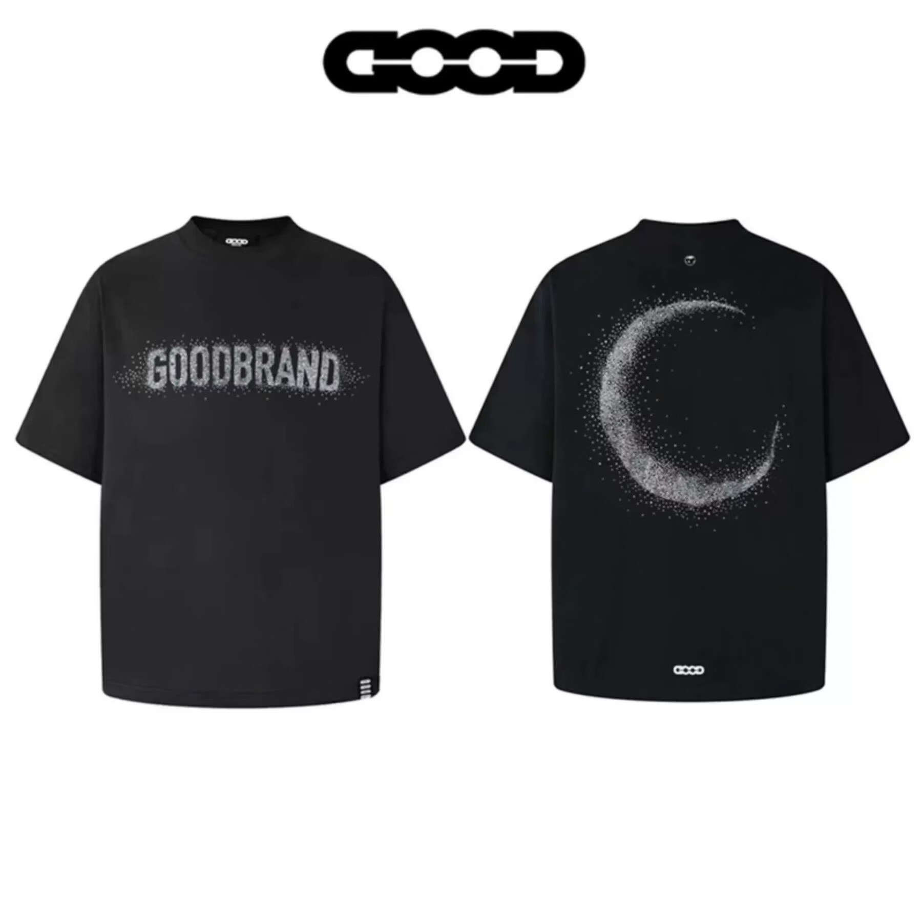 GB-GOOD 26SS满钻月牙标语轻奢短袖T恤男女同款轻奢时尚GOOD 黑色 XL
