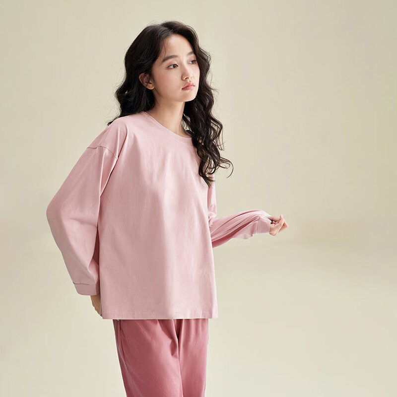 安之伴【巨柔软】带胸垫100%纯棉睡衣女春夏季休闲撞色家居服 豆沙【舒适好眠&超柔软】 S