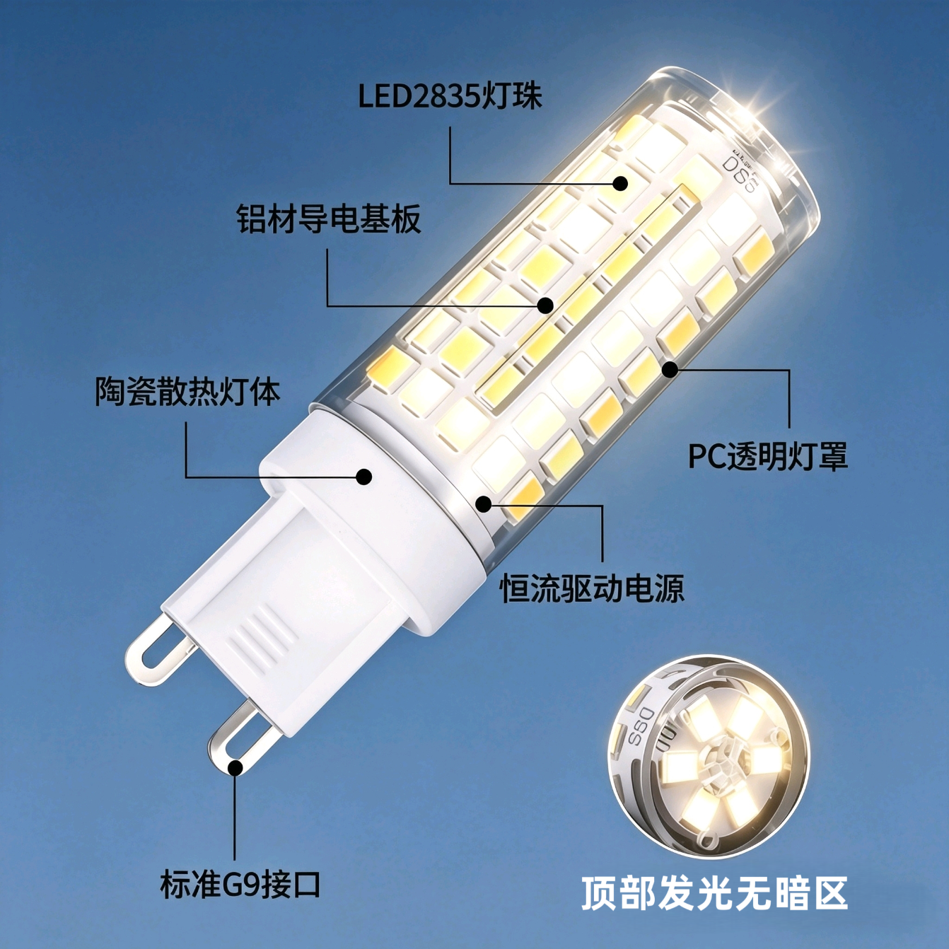欧普照明欧普护眼g9灯珠led无频闪扁脚插口魔豆吊灯水晶吊灯三色变光灯珠 【三色变光】高亮+护眼 16w【10支装】G9