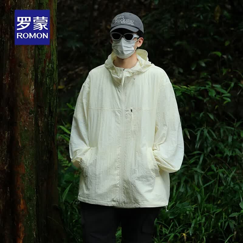 罗蒙（ROMON）UPF50+防晒衣男女同款轻薄透气排汗2026夏季新款时尚休闲防晒服 米白 M (165)