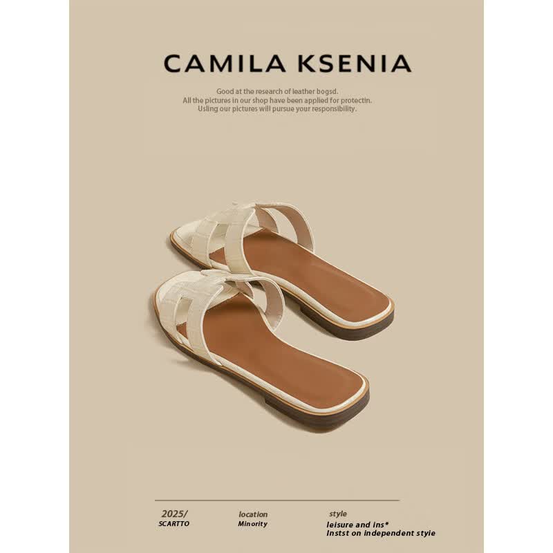 CAMILA KSENIA拖鞋女士2026年新款夏季休闲百搭时尚沙滩平底一字拖外穿凉拖鞋子 奶杏色 37