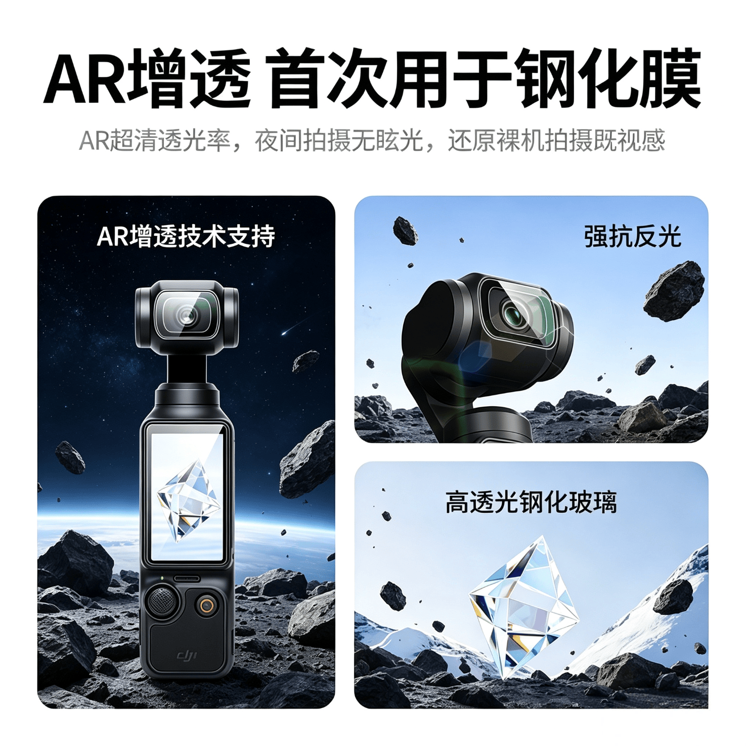MPPMCK适用pocket4/3口袋灵眸相机屏幕钢化膜保护膜高清贴膜镜头防刮防爆防污AR增透配件 2套高清【镜头膜＋屏幕膜】送延长手柄螺丝1个