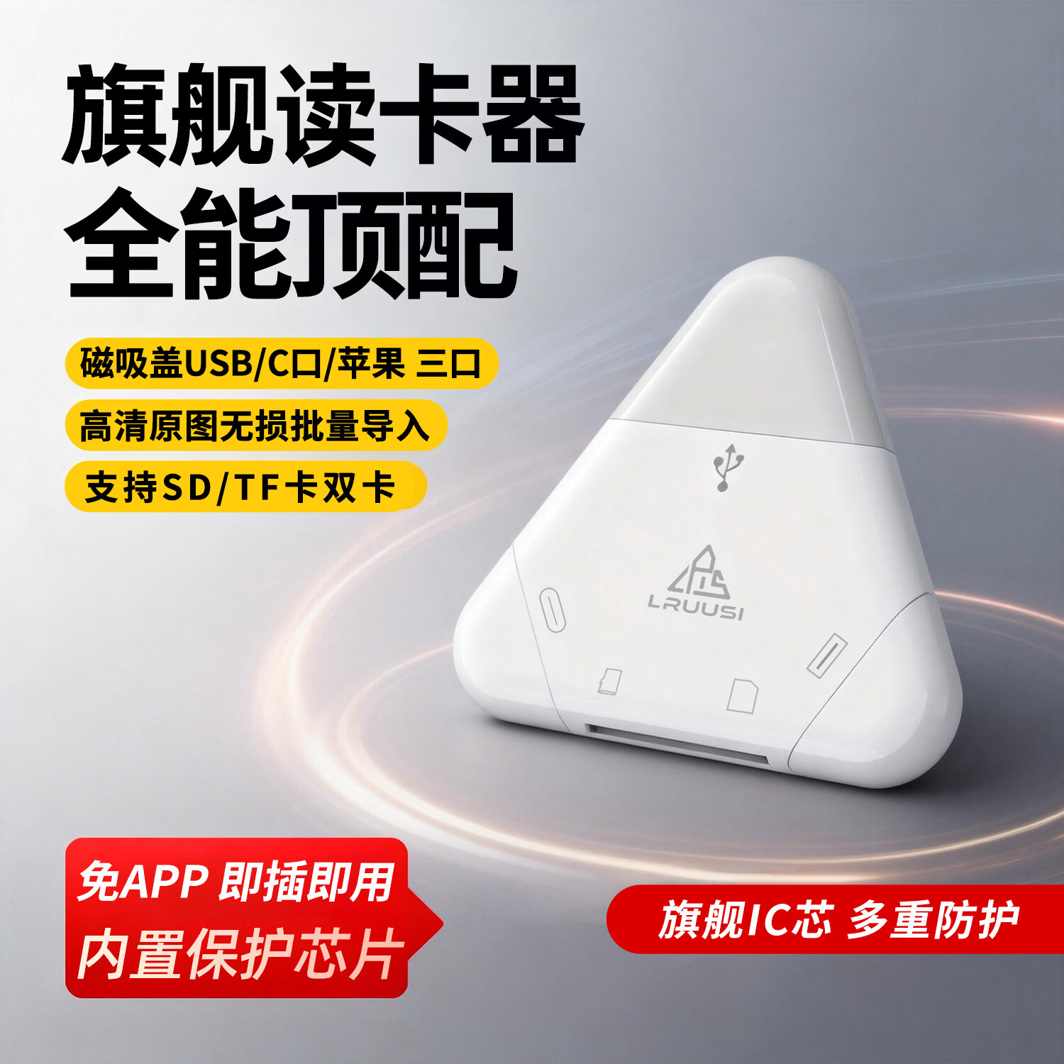 LRUUSI多合一苹果手机读卡器电脑通用相机SD/TF卡 适用华为typec Mac ipad平板 【快速版】苹果/Type-C/电脑 可读SD/TF