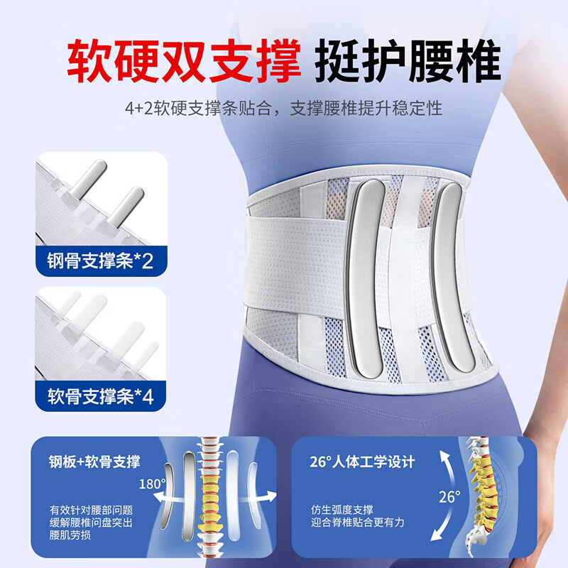 LISM日本医用护腰腰带腰椎间盘突出腰痛男女专用透气薄款久坐神器腰托 灰色【4根软骨支撑】升级透气网孔面料 XL【适合体重140-160斤】