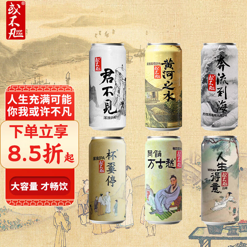 或不凡 国产精酿啤酒 浑浊双倍IPA啤酒 6口味 500mL 6罐 组合装