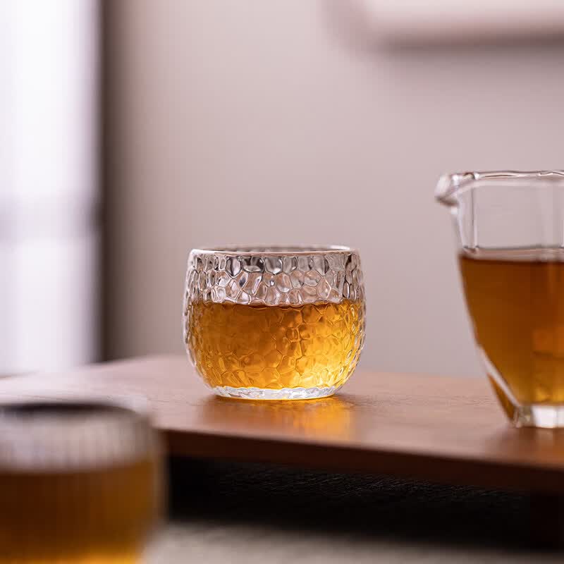 迦图鲮耐热玻璃透明品茗茶锤纹杯家用功夫茶具套组水杯个性化主人啤酒杯 竖条纹杯1个100ML 100mL以下
