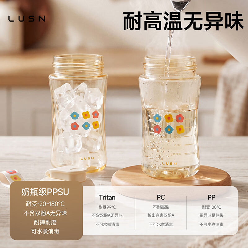 LUSN儿童牛奶杯可加热刻度杯子PPSU学饮杯直饮杯带柄吸管水杯宝宝专用 【超轻便携】PPSU金钻随行杯300ml