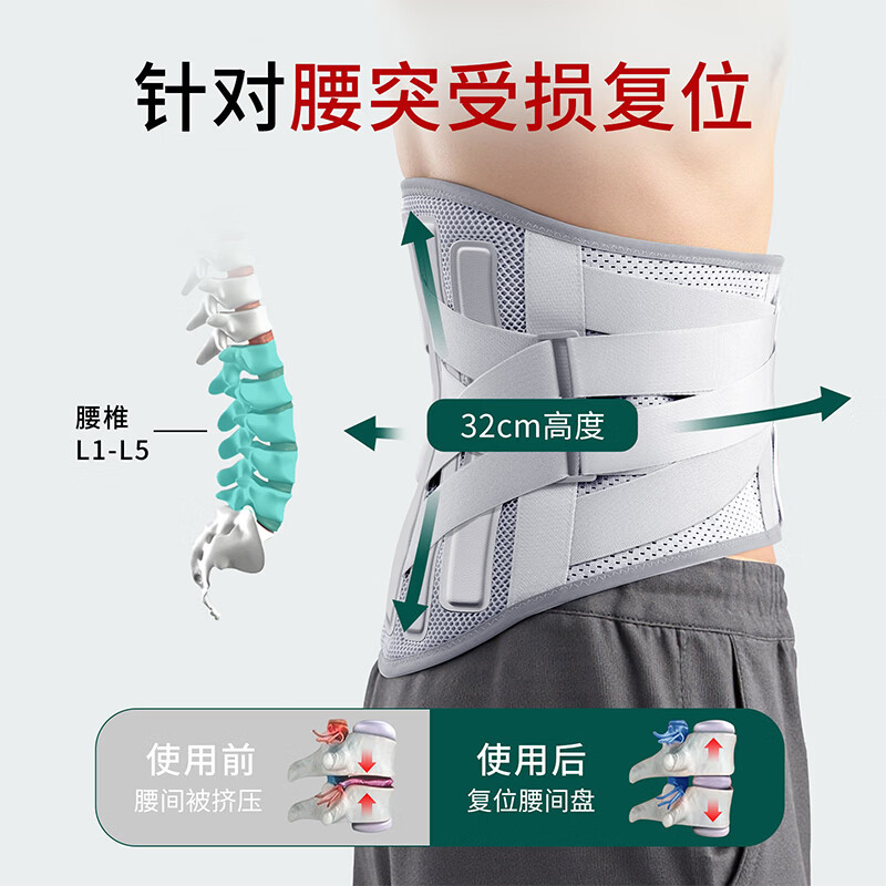 LISM日本医用护腰带腰间盘突出腰肌腰椎劳损支撑运动腰托神器 强支撑护腰带【超高31CM】 XXL码【体重170-200斤】