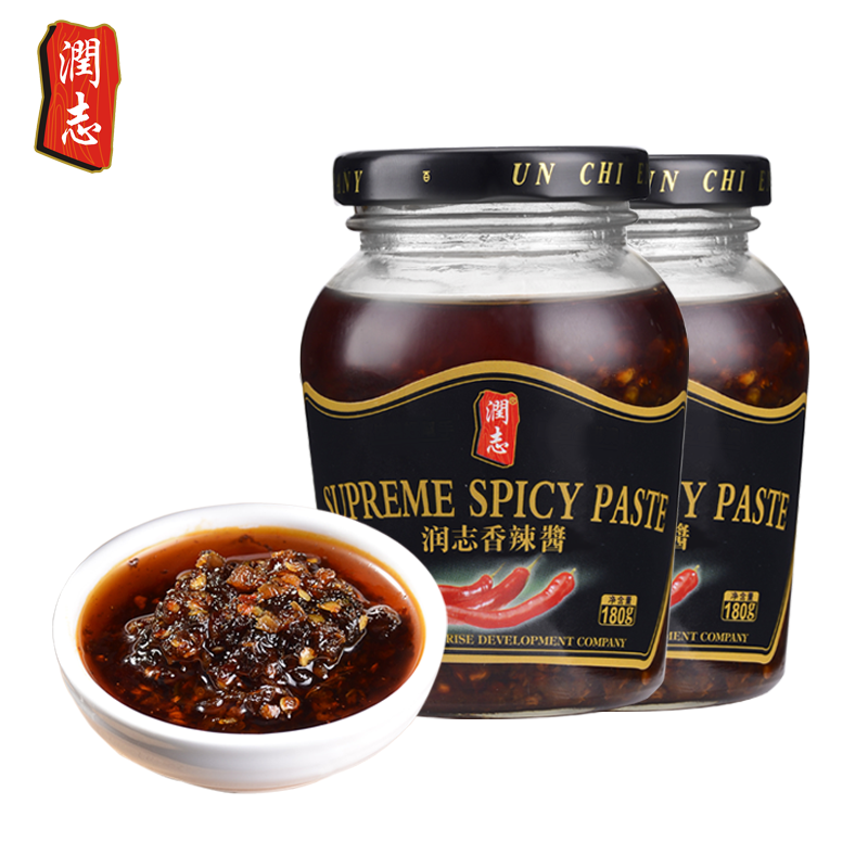 润志超辣蒜蓉辣椒酱香港润志香辣酱下饭菜拌饭酱即食特辣180g*2瓶 香辣酱*2