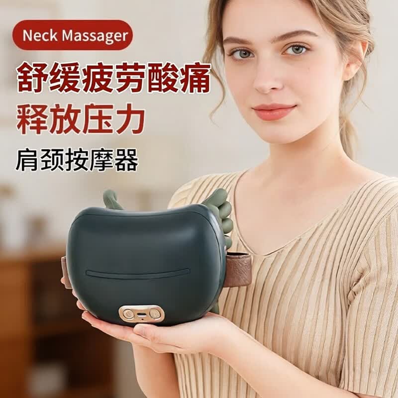 奥克斯颈椎按摩器仿真人手按摩披肩多功能经络疏通仪器背部斜方肌揉捏腰部脖子家用肩颈按摩神器实用礼物 墨绿-仿生五指按摩+2档热敷