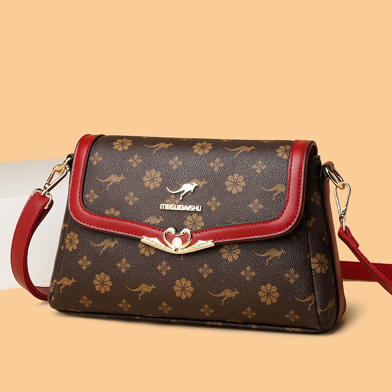 玫瑰袋鼠轻奢品牌真皮包包女士软皮斜挎包2025七夕送中年妈妈婆婆生日礼物 棕花配棕【礼品袋+贺卡】