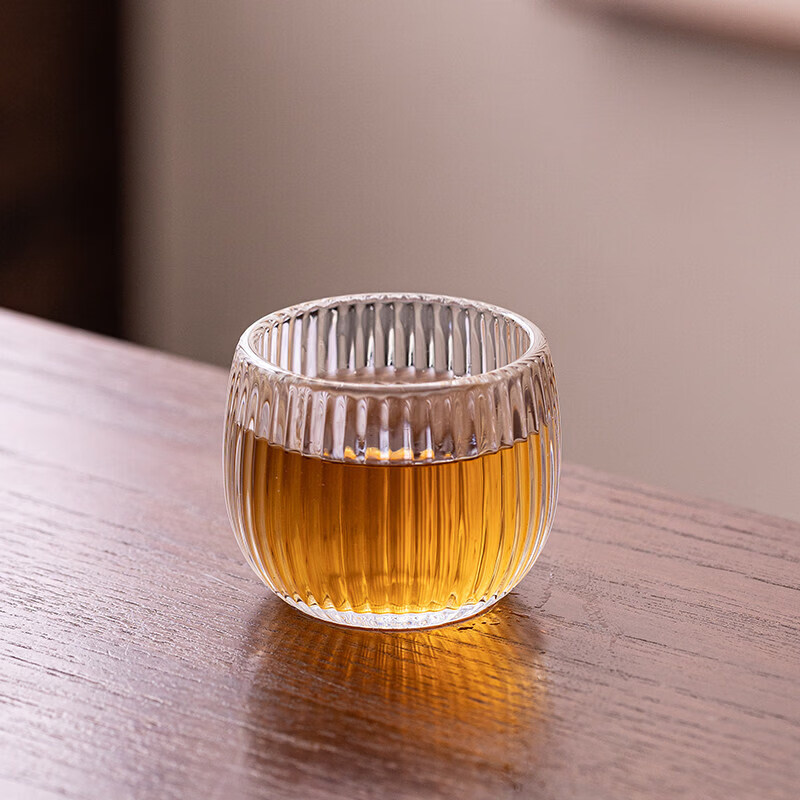 迦图鲮耐热玻璃透明品茗茶锤纹杯家用功夫茶具套组水杯个性化主人啤酒杯 竖条纹杯1个100ML 100mL以下