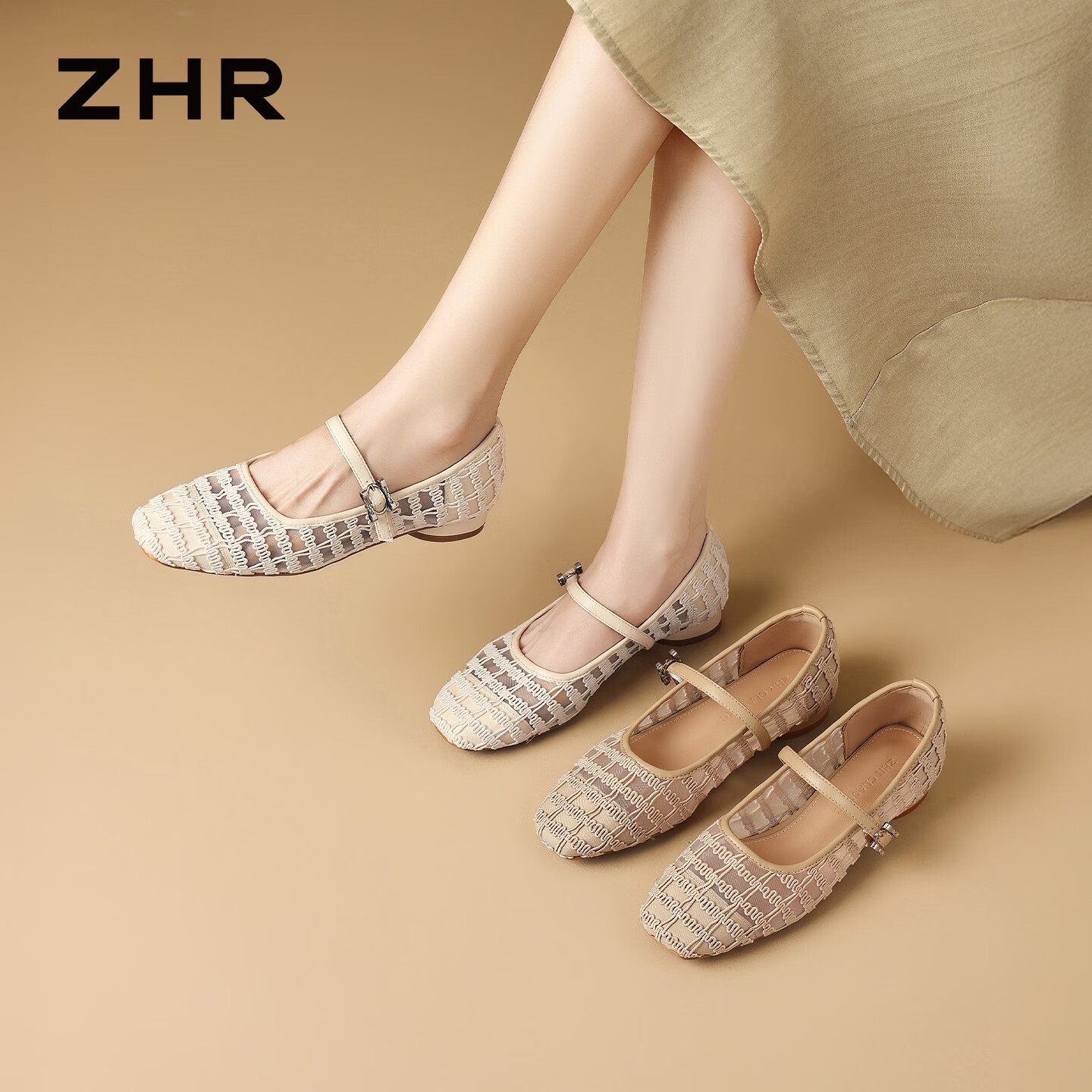 ZHR则则玛丽珍鞋女2026新款夏季网纱透气女鞋镂空软底单凉鞋 BL763杏色37