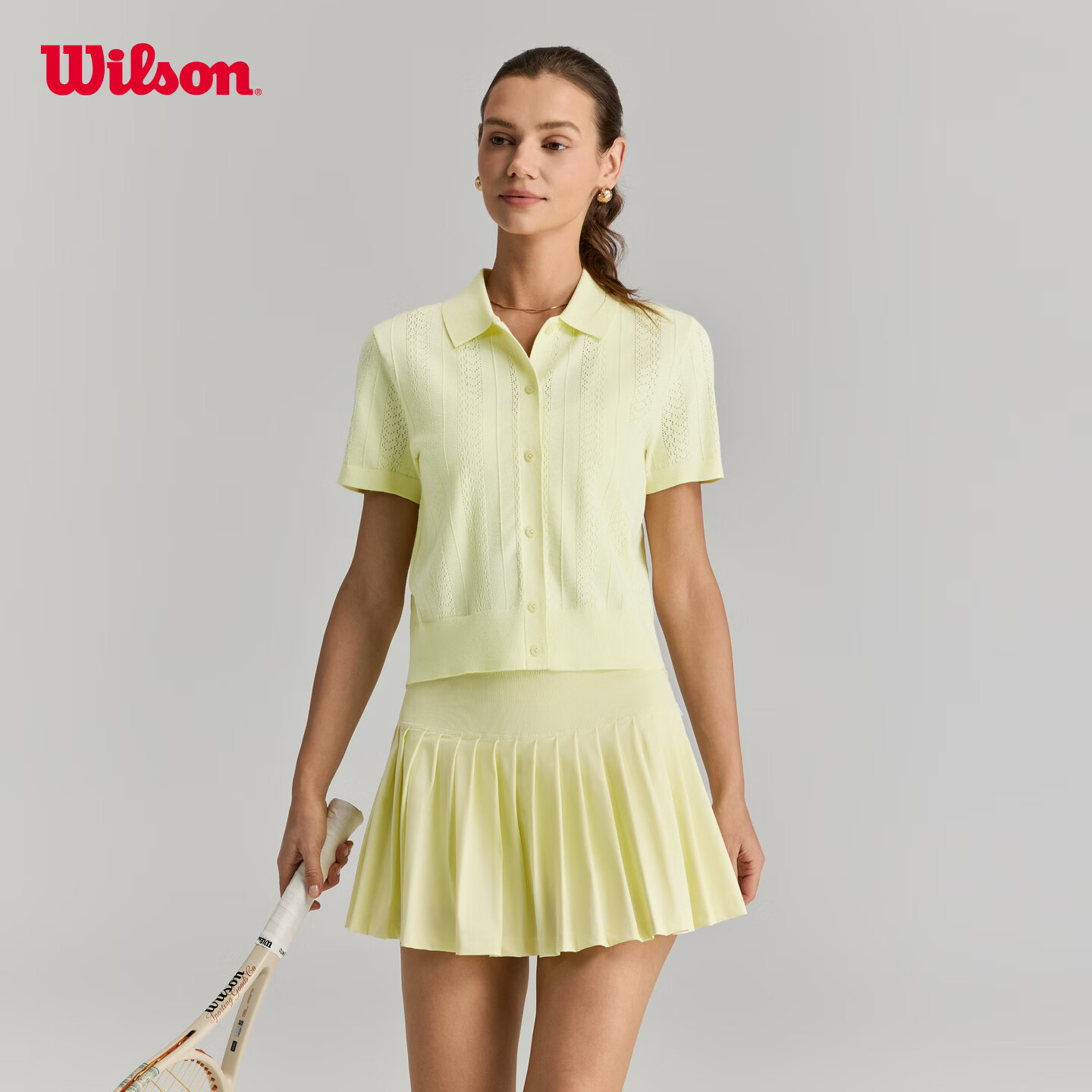 威尔胜（Wilson）26夏季新款女士网眼纹理网球运动针织短袖POLO衫 柔黄色-WE00033Y008001 S