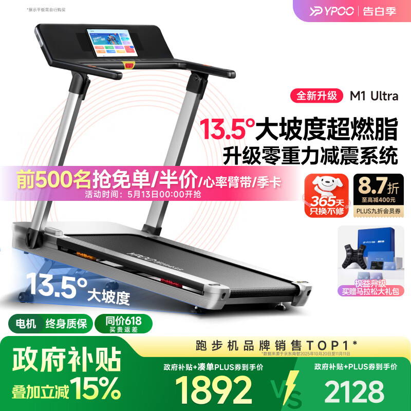 易跑YPOO马拉松跑步机家庭用静音爬坡走步机全折叠健身房器材M1 Ultra
