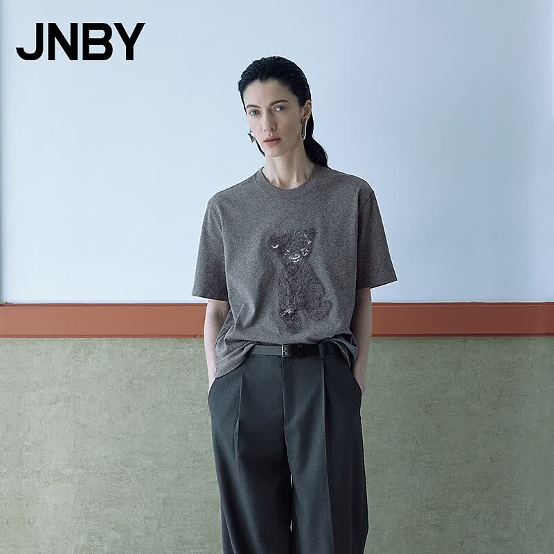 江南布衣（JNBY）【商场同款】26春夏新品T恤宽松棉质圆领休闲短袖H型5Q2111840 072/中杂灰 M