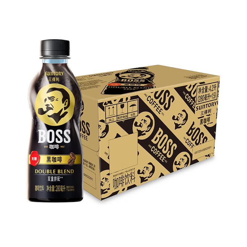 三得利BOSS咖啡中度烘焙无糖即饮黑拿铁咖啡饮料280ml*15瓶 三得利BOSS黑咖280ml*15瓶原箱