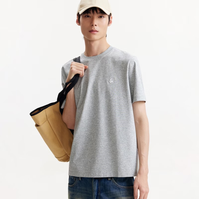 杰克·琼斯(JACK&JONES)26年男装四季打底T恤男士凉感透气多色情侣款短袖t恤水洗不易走形 G41花灰色 第二批 XS 165
