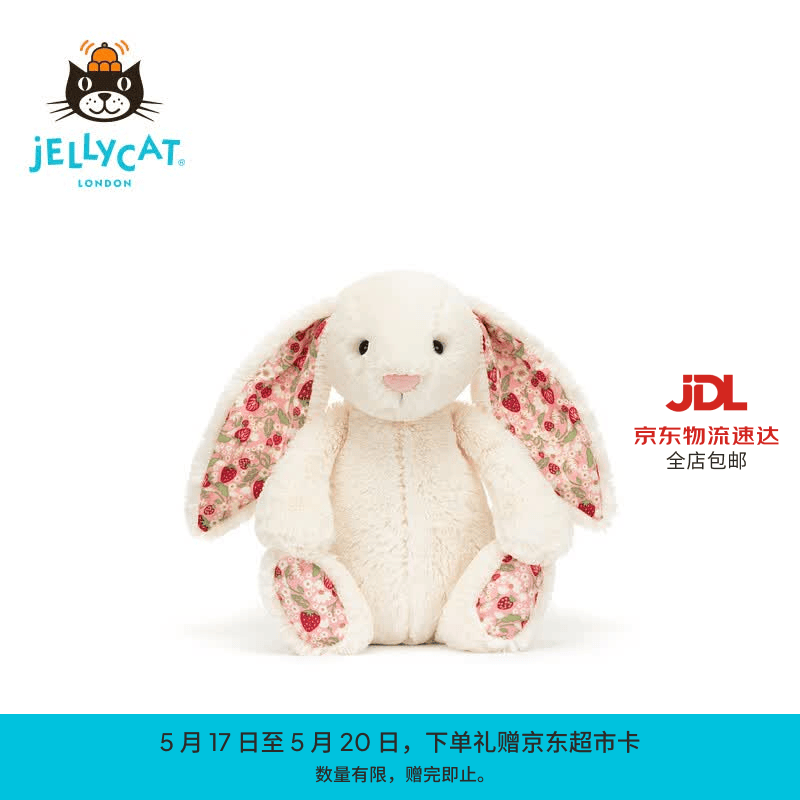 Jellycat花布邦尼兔动物毛绒玩偶兔子玩偶儿童娃娃送礼520礼物 白芮（乳白色） Small