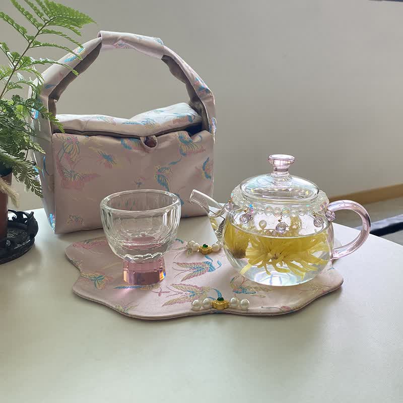 迦图鲮耐热玻璃茶壶功夫茶具绿茶泡茶壶煮茶器过滤防爆烧水壶家用花茶壶 粉把小茶壶 300ML