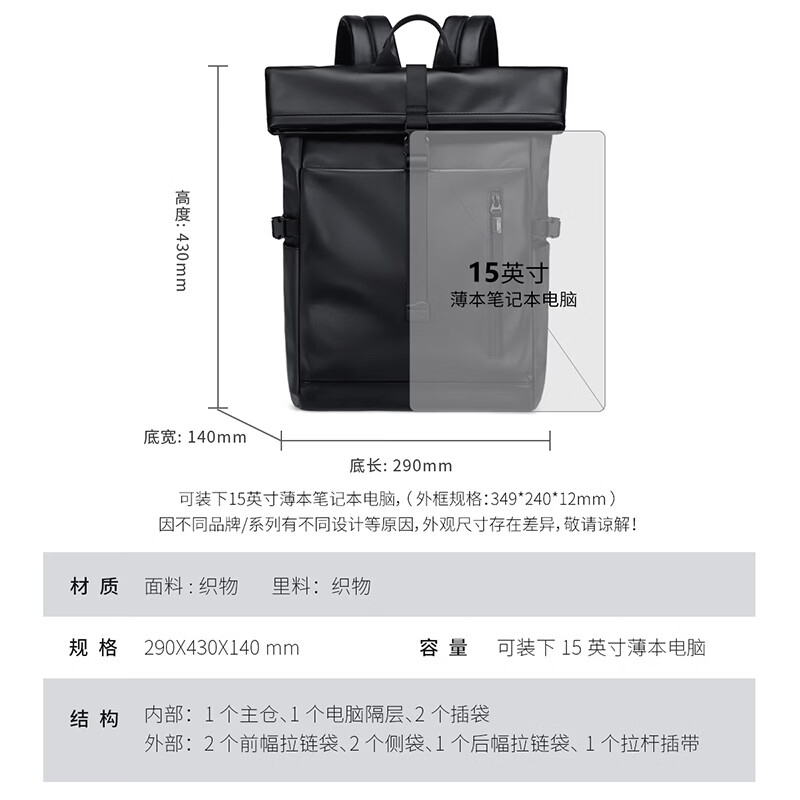 高尔夫（GOLF）双肩包男女百搭背包女休闲旅行学生书包防泼水出游背包【Q】 款式5-灰白配黑