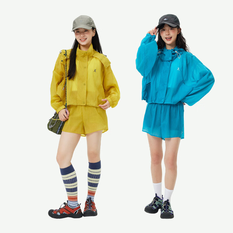 ACMEITEM爱棵米 户外轻量多巴胺彩色连帽外套短裤透气皮肤衣裤女 松石蓝（外套） L