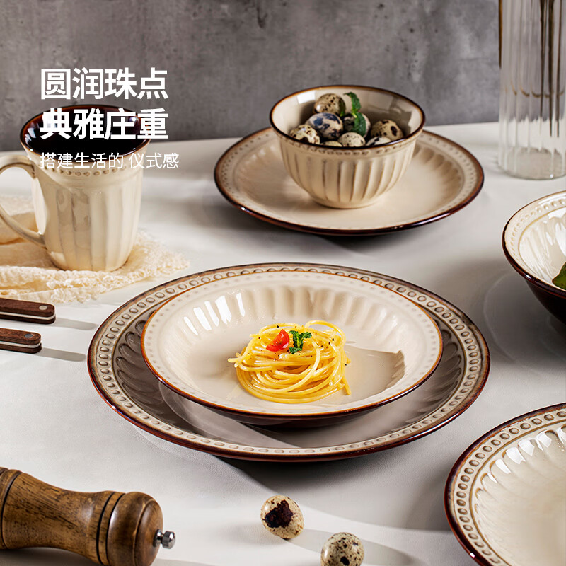 mornenjoy釉下彩碗具碗碟套装家用2026侘寂复古风高颜值碗盘筷餐具乔迁礼物 【豪华配置】复古风雅韵12人食58件(配8英寸汤碗)