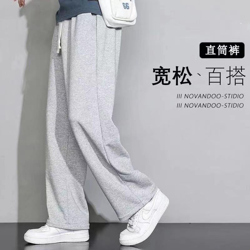 绿蜜蜂运动百搭时尚春秋季灰色卫裤男士裤子宽松阔腿直筒青少年男装裤子 诚鱼鳞直筒裤浅灰色 3XL