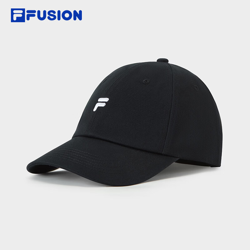 FILA FUSION斐乐潮牌情侣款棒球帽2026秋新款遮阳帽运动帽鸭舌帽 深黑-BK XS