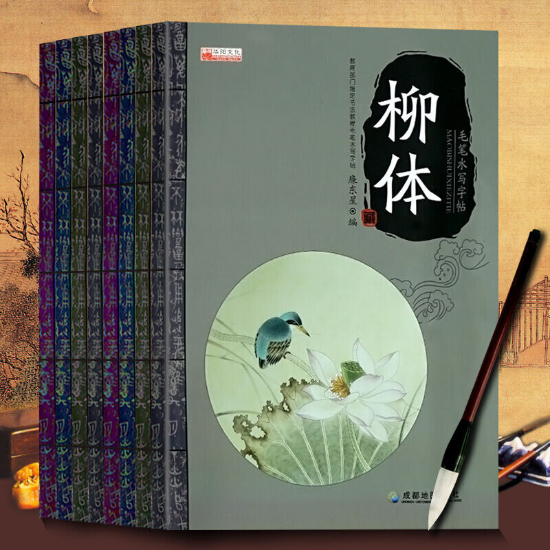 毛笔水写字帖字体练习（全8册） 颜体柳体赵体毛笔字帖 零基础速成书法 赠送1支毛笔、水碟、水写纸【