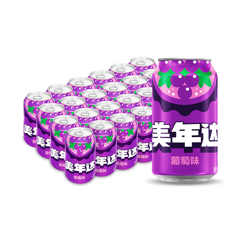 百事可乐美年达Mirinda 葡萄味汽水碳酸饮料330ml*24听 新老包装随机