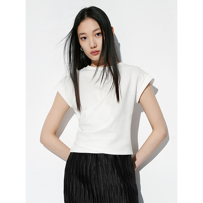 太平鸟短袖T恤女2026夏季新款休闲百搭修身显瘦上衣女 短袖T恤 白色 S