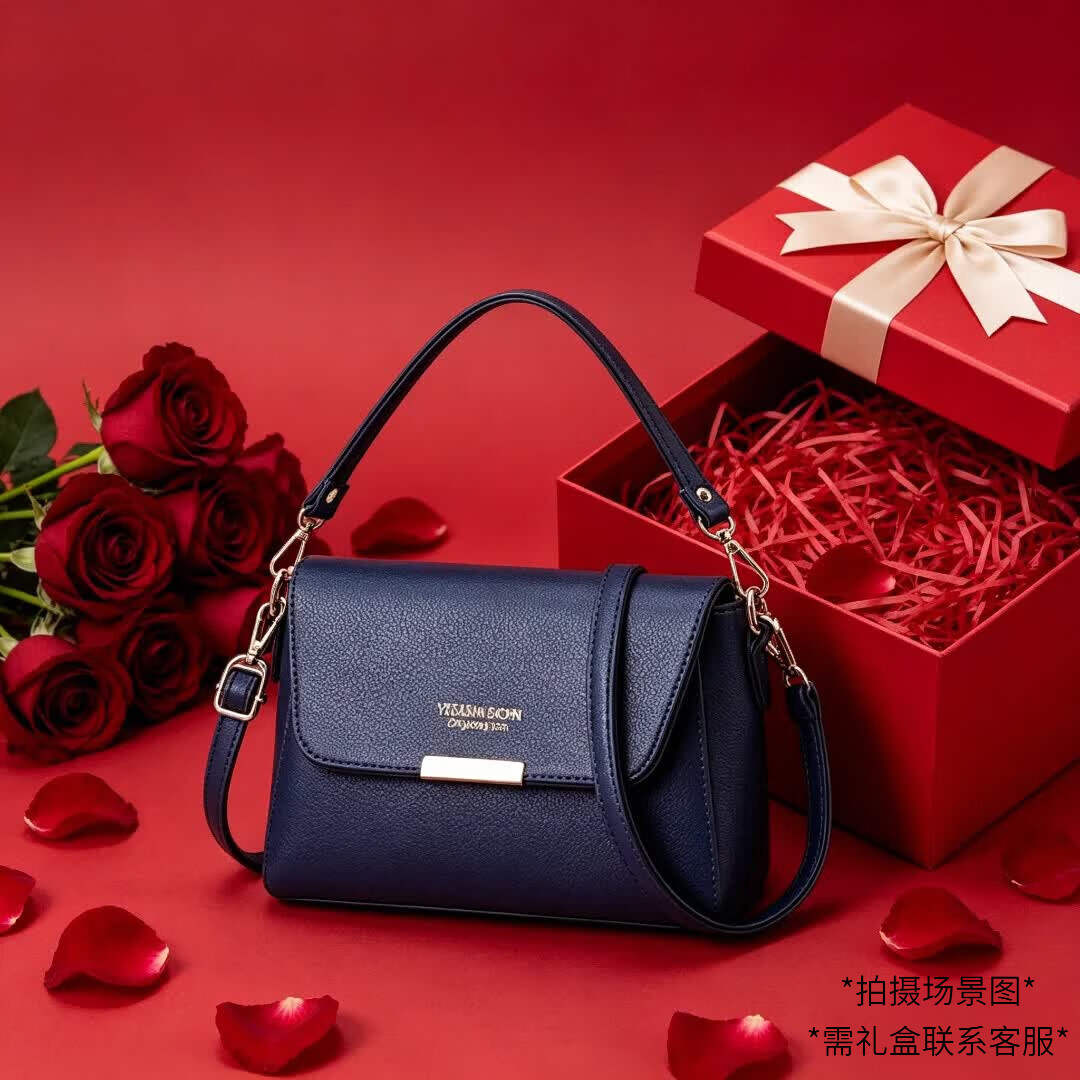 游子吟生日礼物送妈妈包包女包女士斜挎包小包包牛皮纹中老年女包 黑色-【热卖主推款】