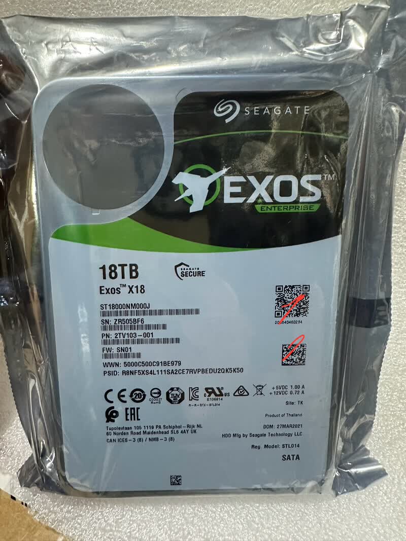 希捷18T硬盘ST18000NM000J银河EXOS 18TB X18监控机械硬盘企业NAS 希捷18T X18彩标sT18000NM000J 18TB