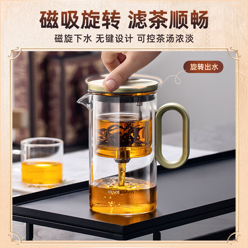 BVGMAV玻璃茶水分离杯茶杯男士泡茶专用高颜值2026新款耐高温防爆防摔杯 磁旋泡茶壶