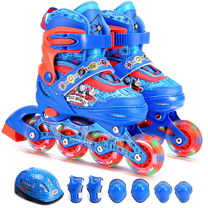 托马斯儿童溜冰鞋 全套装轮滑鞋男女可调全闪光轮旱冰鞋滑冰鞋 
