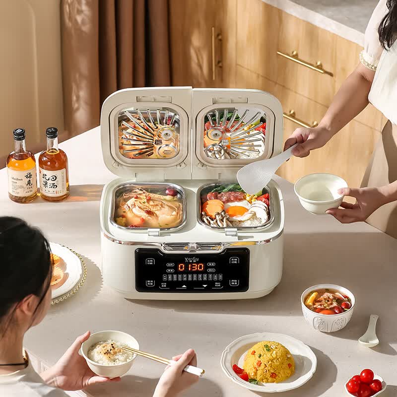 万福源新品双胆电饭煲316l内胆0涂层多功能预约定时家用智能6大容量二合一双拼高档电饭锅 中国红/0涂层316L不锈钢内胆 6L
