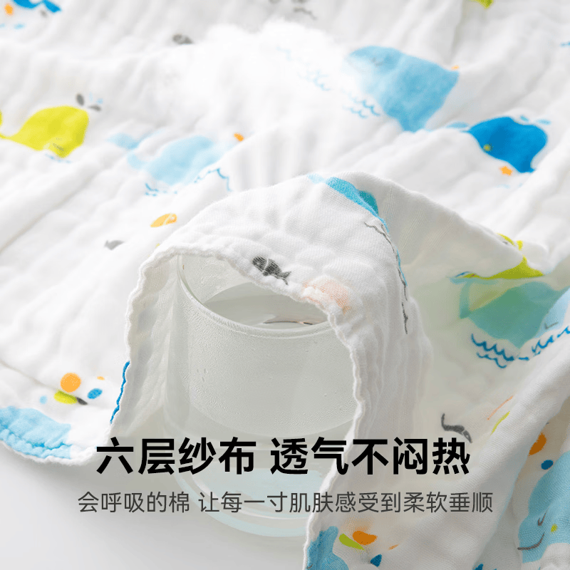 三利抗菌纯棉婴儿纱布浴巾A类新生宝宝儿童洗澡毛巾 【A类抗菌6层纱布】110*110cm