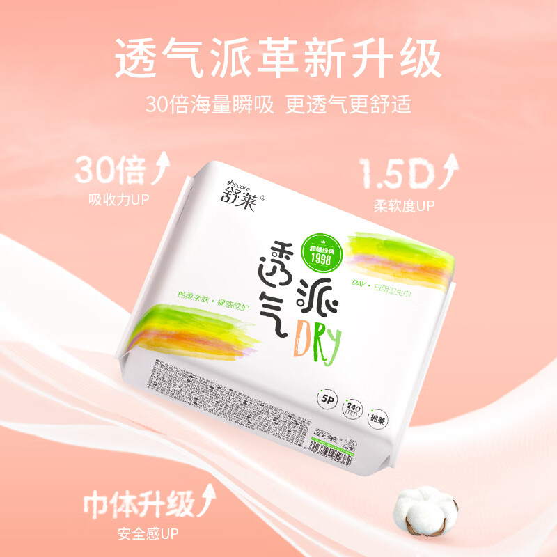 舒莱【免费试用2包】日用240mm100片超薄透气绵柔亲肤瞬吸防漏姨妈巾 【试用2片】日用100片组合装