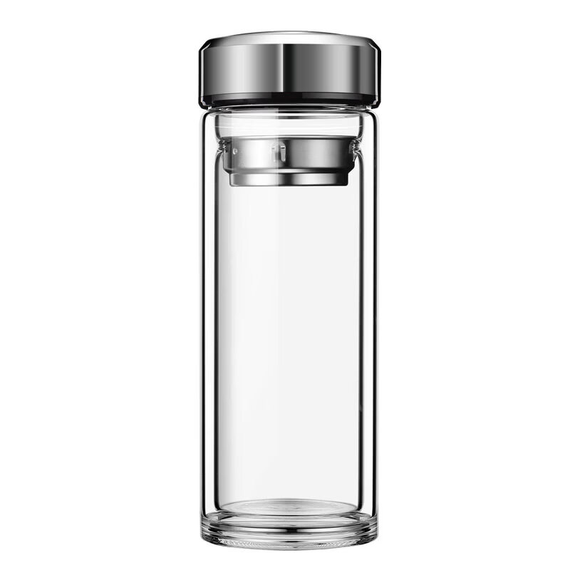 JCZS品质官方摔不烂钢化双层玻璃杯500ml耐摔高硼硅男士茶杯 加厚款钢本色500mlML