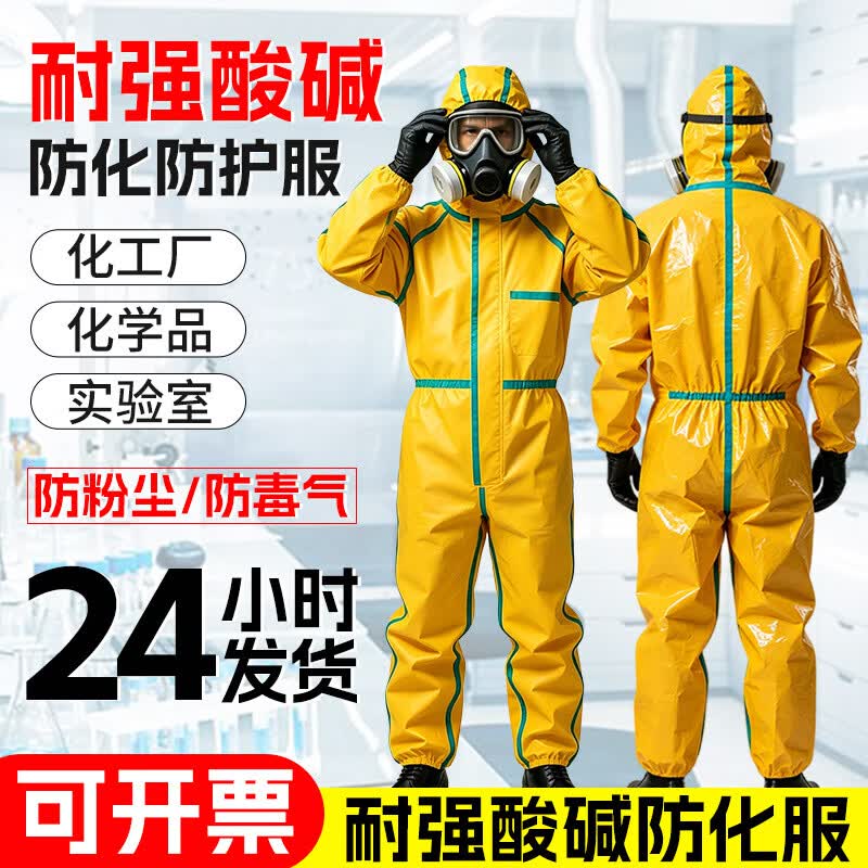 甄奢菲高端防化服连体全身耐酸碱化学实验室防腐蚀工作服全封闭喷漆服 M 均码 黄色