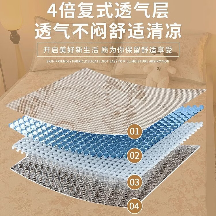 A类冰藤席冰丝凉席床垫三件套2026新款夏天可机洗空调软席子竹席 床席款-雪纳瑞-灰-双芯科技【凉感冰丝+透气藤】 2.0m(6.6英尺)床