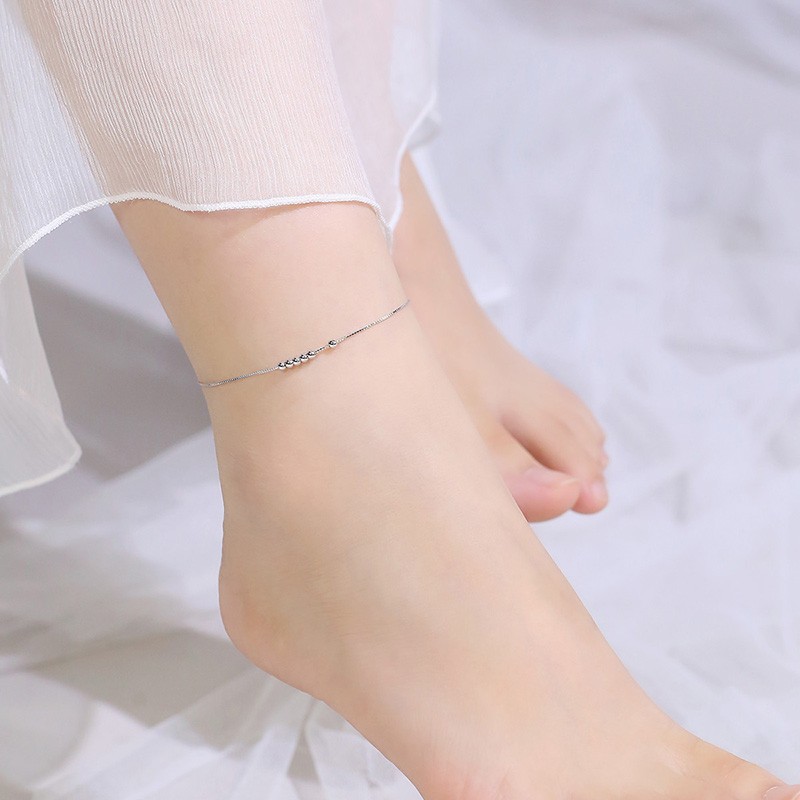 snqp925银性感脚链女夏季新款设计感饰品几何珠脚链子 运珠脚链 运珠