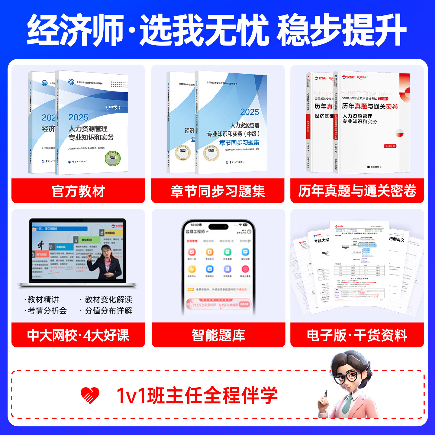 中大网校2026中级经济师教材书课包中级经济师官方教材中国人事出版社中级经济师人力资源2026经济基础知识工商金融建筑房地产中级经济师2025教材 ④【官方教材+章节习题+真题试卷】+套餐① 人力+基