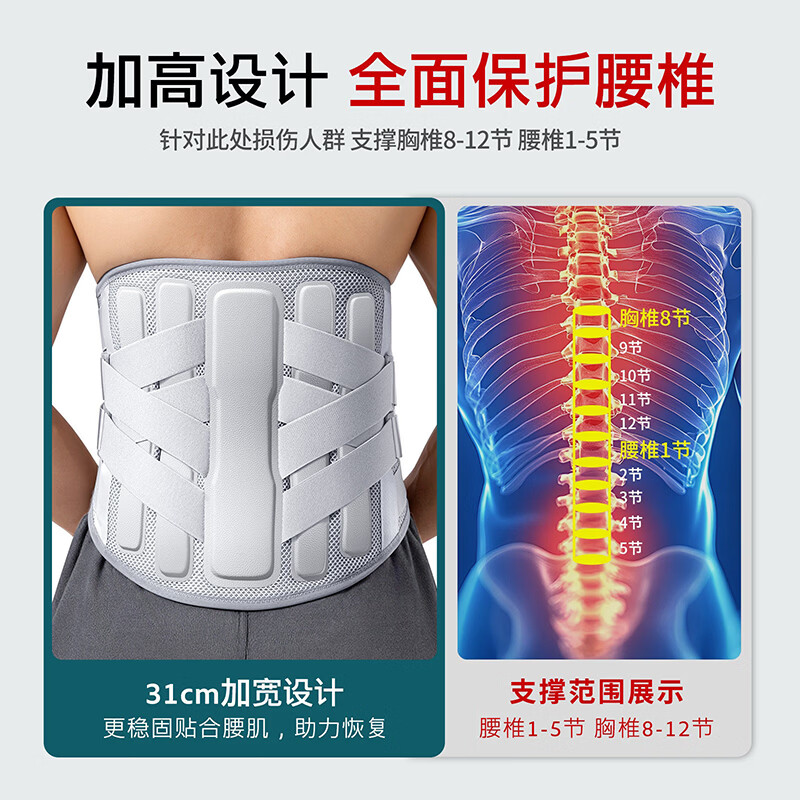 LISM日本医用护腰带腰间盘突出腰肌腰椎劳损支撑运动腰托神器 强支撑护腰带【超高31CM】 XXL码【体重170-200斤】